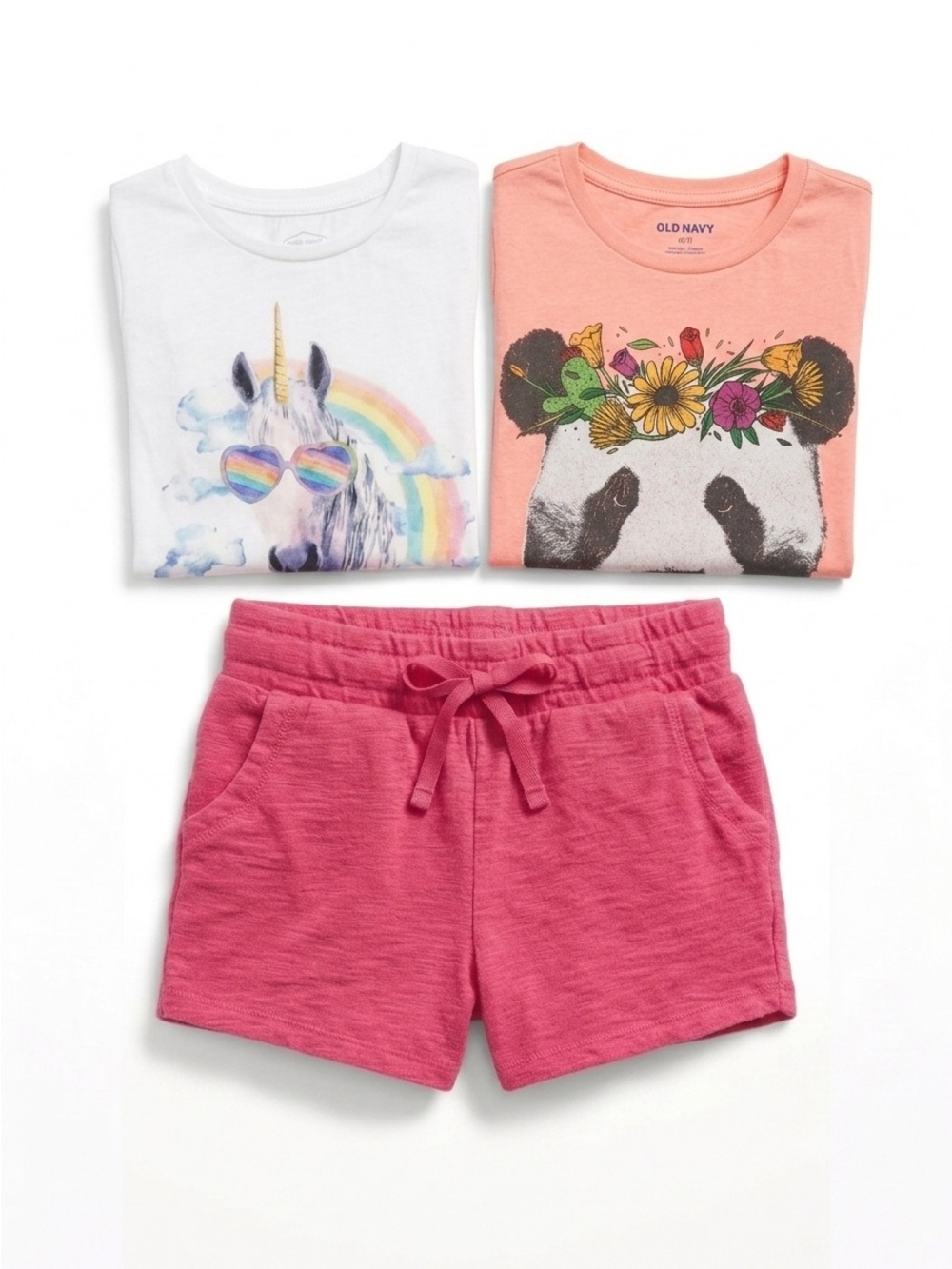 Girls Size 6-7 Summer Outfit Set: Old Navy Unicorn & Panda Tees + Jumping Beans